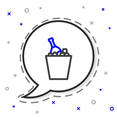 Beyaz arka planda izole edilmiş buz kovası ikonunda bir şişe şampanya. Renkli taslak konsepti. Vektör İllüstrasyonu.