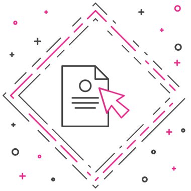 Satır Belgesi ve imleç simgesi beyaz arkaplanda izole edildi. Dosya simgesi. Kontrol listesi simgesi. İş konsepti. Renkli taslak konsepti. Vektör İllüstrasyonu.