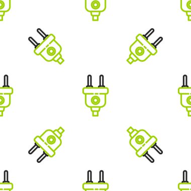 Line Electric buji simgesi beyaz arkaplanda izole edilmiş kusursuz desen. Bağlantı kavramı ve elektriğin kesilmesi. Vektör İllüstrasyonu.