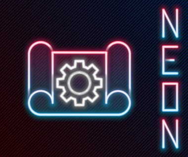 Mühendislik ve dişli simgesi için parlayan neon çizgisi çizgisi kağıdı siyah arkaplanda izole edildi. Renkli taslak konsepti. Vektör İllüstrasyonu.