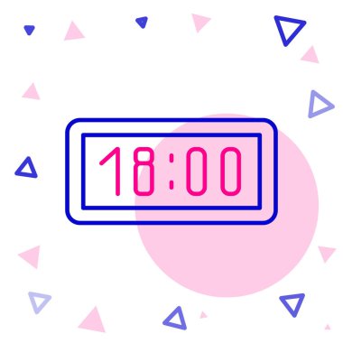 Beyaz arkaplanda çizgi dijital alarm simgesi izole edildi. Elektronik çalar saat. Zaman simgesi. Renkli taslak konsepti. Vektör İllüstrasyonu.