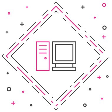 Çizgi Bilgisayar monitörü simgesi beyaz arkaplanda izole edildi. Bilgisayar bileşeni işareti. Renkli taslak konsepti. Vektör İllüstrasyonu.