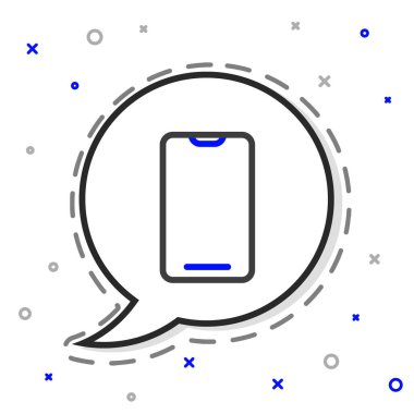 Hat Smartphone, beyaz arkaplanda izole edilmiş cep telefonu simgesi. Renkli taslak konsepti. Vektör İllüstrasyonu.