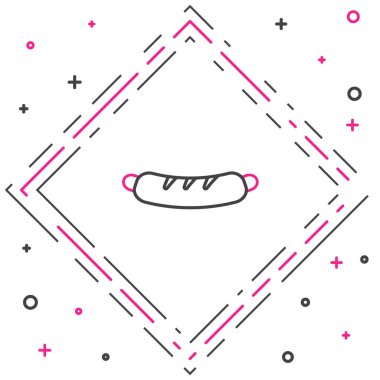 Hotdog sandviç simgesi beyaz arkaplanda izole edildi. Sosis ikonu. Fast food burcu. Renkli taslak konsepti. Vektör İllüstrasyonu.