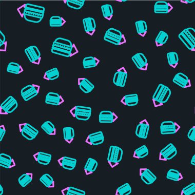 Online sipariş ve hamburger dağıtım simgesi siyah arkaplanda izole edilmiş. Vektör İllüstrasyonu.