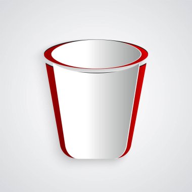 Kağıt kesiği Çöp kutusu simgesi gri arkaplanda izole edildi. Çöp kutusu tabelası. Sepet simgesini geri dönüştür. Ofis çöpü ikonu. Kağıt sanatı tarzı. Vektör İllüstrasyonu.