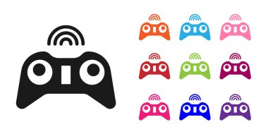 Beyaz arkaplanda siyah kablosuz oyun alanı simgesi izole edildi. Oyun kontrolörü. Simgeleri renklendirin. Vektör İllüstrasyonu.