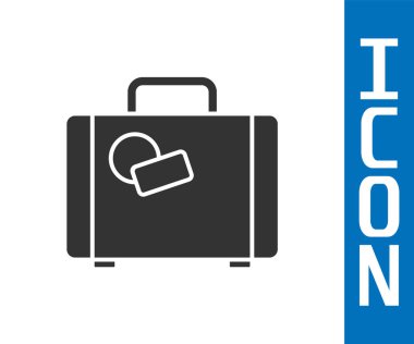 Seyahat simgesi için gri bavul beyaz arkaplanda izole edildi. Seyahat bagaj tabelası. Seyahat bagaj ikonu. Vektör İllüstrasyonu.