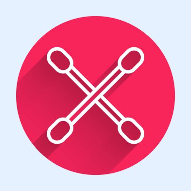 Kulak simgesi için uzun gölgeli beyaz çizgili pamuk çubuğu. Kırmızı daire düğmesi. Vektör İllüstrasyonu.