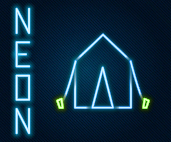 Gloeiende Neon Lijn Toeristische Tent Icoon Geïsoleerd Zwarte Achtergrond Kamperen — Stockvector