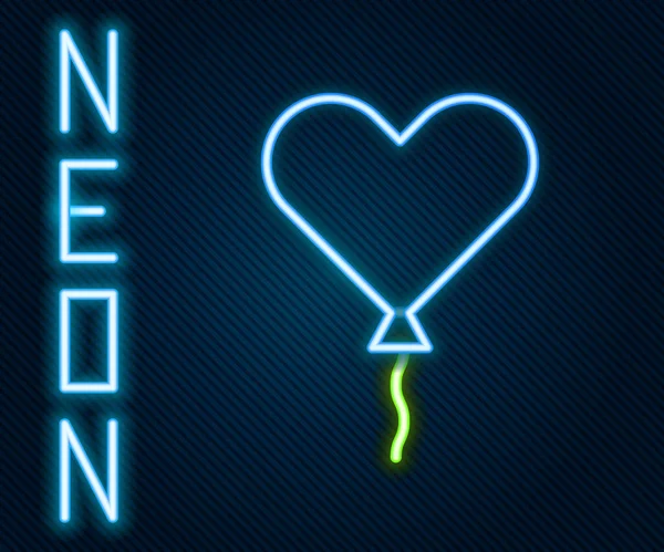 Glödande Neon Line Ballong Form Hjärta Med Band Ikon Isolerad — Stock vektor