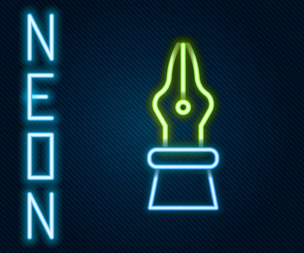 Gloeiende Neon Lijn Fontein Pen Nib Pictogram Geïsoleerd Zwarte Achtergrond — Stockvector
