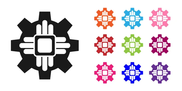 Zwarte Processor Pictogram Geïsoleerd Witte Achtergrond Cpu Centrale Verwerkingseenheid Microchip — Stockvector