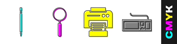 Set Crayon Avec Gomme Loupe Imprimante Icône Clavier Vecteur — Image vectorielle