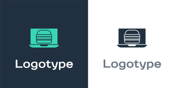 Logotype Online Παραγγελία Και Burger Παράδοση Εικονίδιο Απομονώνονται Λευκό Φόντο — Διανυσματικό Αρχείο