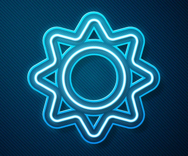Icono Sol Línea Neón Brillante Aislado Sobre Fondo Azul Símbolo — Archivo Imágenes Vectoriales