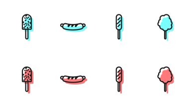 Sosisli sandviç, dondurmalı sandviç ve pamuk helva ikonu. Vektör.