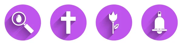Ορισμός Search Easter Egg Christian Σταυρό Λουλούδι Τουλίπα Και Κουδούνισμα — Διανυσματικό Αρχείο