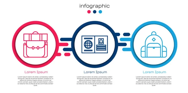 Set Line Sac Dos Randonnée Passeport Sac Dos Randonnée Modèle — Image vectorielle