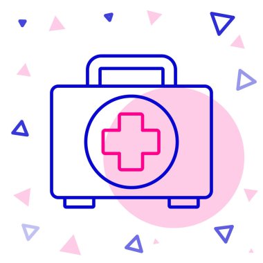 İlk yardım çantası simgesi beyaz arkaplanda izole edildi. Haçlı sağlık kutusu. Acil durumlar için tıbbi ekipman. Sağlık sigortası konsepti. Renkli taslak konsepti. Vektör İllüstrasyonu..