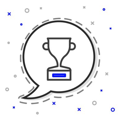 Beyaz arkaplanda çizgi ödülü ikonu izole edildi. Galibiyet ödülü sembolü. Şampiyonluk ya da yarışma kupası. Spor başarısı işareti. Renkli taslak konsepti. Vektör İllüstrasyonu.