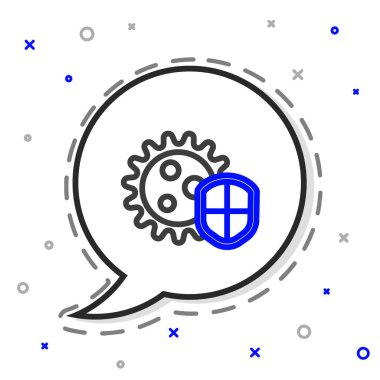 Beyaz arka planda virüslerden, mikroplardan ve bakteri simgesinden korunan hat kalkanı. Bağışıklık sistemi konsepti. Corona virüsü 2019-nCoV. Renkli taslak konsepti. Vektör İllüstrasyonu.