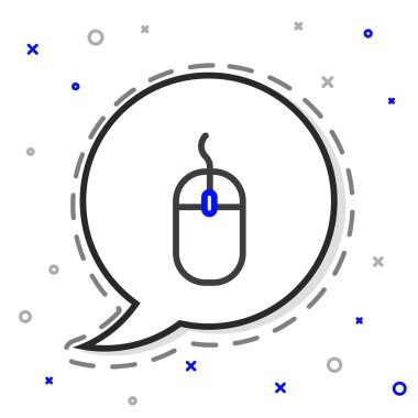 Satır Bilgisayar fare simgesi beyaz arkaplanda izole edildi. Tekerlek sembollü optik. Renkli taslak konsepti. Vektör İllüstrasyonu.