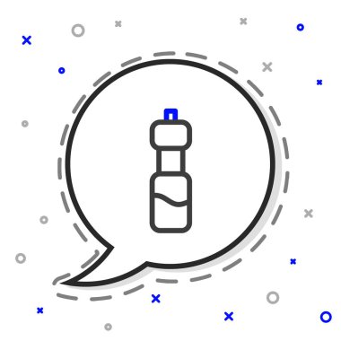 Beyaz arka planda izole edilmiş bir şişe su. Soda su içme tabelası. Renkli taslak konsepti. Vektör İllüstrasyonu.