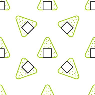 Onigiri çizgisi simgesi beyaz arkaplandaki kusursuz deseni izole etti. Japon yemeği. Vektör İllüstrasyonu.