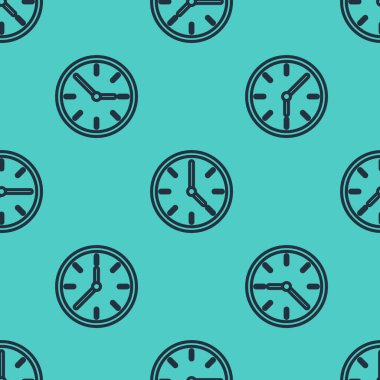 Siyah çizgi saat simgesi yeşil arkaplandaki kusursuz deseni izole etti. Zaman sembolü. Vektör İllüstrasyonu.