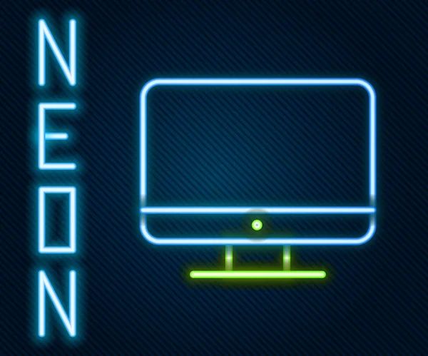 Świecąca Neonowa Linia Ikona Ekranu Komputera Odizolowana Czarnym Tle Urządzenie — Wektor stockowy
