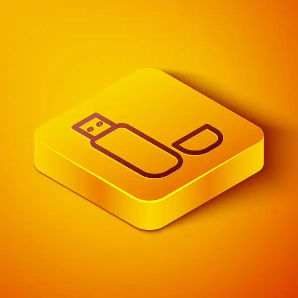 Isometric Line Usb Flash Drive Icon Isolated Orange Background Yellow — Stock Vector