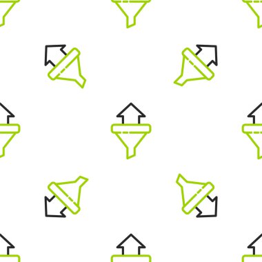 Satışlar, pazarlama ve yeni başlayan iş simgesi için oklarla dolu huni beyaz arka planda izole edilmiş pürüzsüz desen. Bilgi şablonu. Vektör İllüstrasyonu.