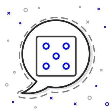 Çizgi Oyun zar simgesi beyaz arkaplanda izole edildi. Kumarhane kumarı. Renkli taslak konsepti. Vektör İllüstrasyonu.