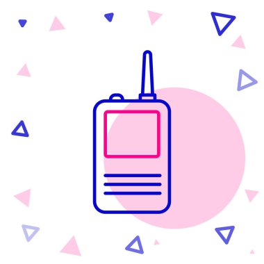 Beyaz arkaplanda hat telsizi simgesi izole edildi. Taşınabilir radyo vericisi simgesi. Radyo alıcı-vericisi işareti. Renkli taslak konsepti. Vektör İllüstrasyonu.