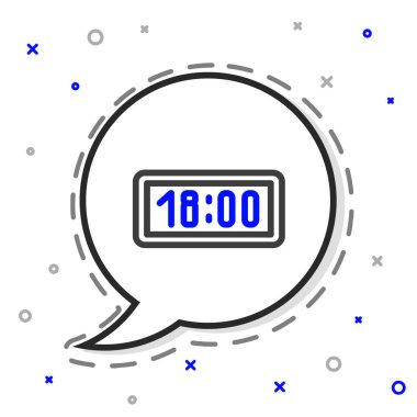 Beyaz arkaplanda çizgi dijital alarm simgesi izole edildi. Elektronik çalar saat. Zaman simgesi. Renkli taslak konsepti. Vektör İllüstrasyonu.