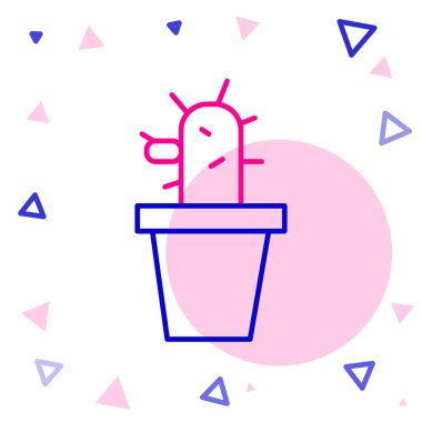 Çizgi Kaktüs ve sulu tencere simgesi beyaz arka planda izole edilmiş. Tencerede yetişen bir bitki. Saksı bitkisi işareti. Renkli taslak konsepti. Vektör İllüstrasyonu.