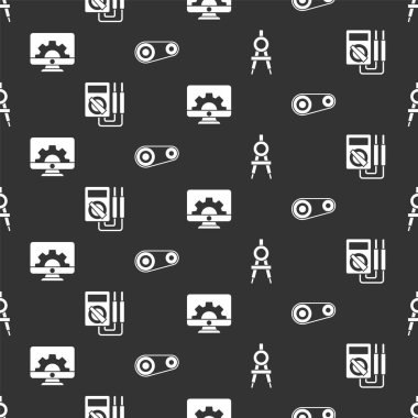 Çizim pusulayı, Multimetreyi, bilgisayar monitörünü, teçhizatını ve zamanlayıcı kemerini pürüzsüz modda ayarla. Vektör.