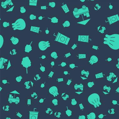 Saman, Fast Street yemek arabası, pamuk helva ve Khinkali 'yi saman tabakasına koyun. Vektör.