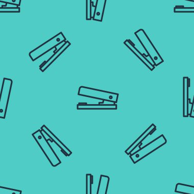 Siyah çizgi ofis zımba ikonu yeşil arka planda kusursuz desen izole etti. Zımba, zımba, kağıt, karton, ofis malzemeleri. Vektör İllüstrasyonu.