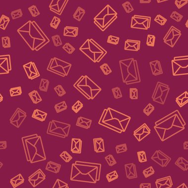 Kahverengi çizgi zarf simgesi kırmızı arkaplanda izole edilmiş pürüzsüz desen. E- posta mektup sembolü. Vektör İllüstrasyonu.