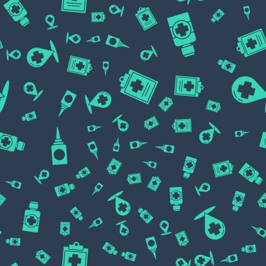 Tıbbi kayıtları, ilaç şurubu şişesi, şişe burun spreyi ve çapraz hastaneli işaretleyiciyi sorunsuz bir şablona göre ayarla. Vektör.