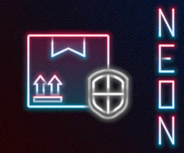 Ragyogó Neon Vonal Szállítás Csomag Biztonsági Pajzs Ikon Elszigetelt Fekete — Stock Vector