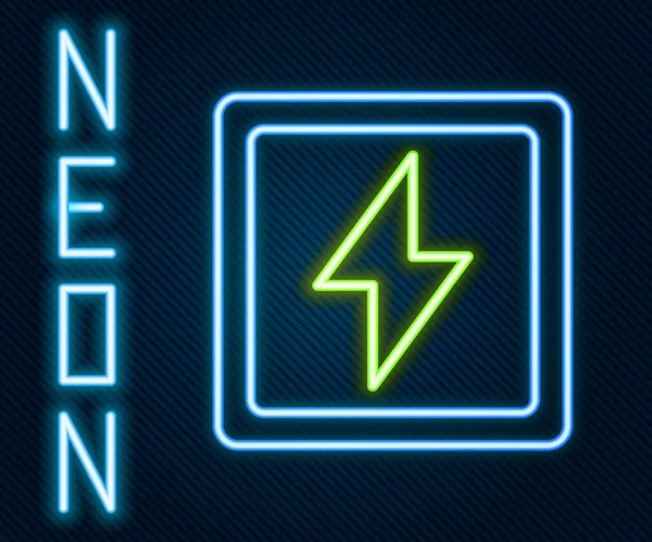 Gloeiende Neon Lijn Lightning Bout Pictogram Geïsoleerd Zwarte Achtergrond Vlambordje — Stockvector