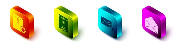 Définir Réglage Enveloppe Isométrique Supprimer Enveloppe Enveloppe Avec Écran Icône — Image vectorielle