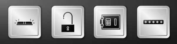 Blinksirene Vorhängeschloss Öffnen Sicherheits Und Passwortschutzsymbol Einstellen Silberner Quadratischer Knopf — Stockvektor