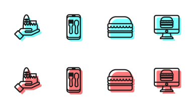 Hat Burger, online sipariş ve dağıtım ve ikon. Vektör.