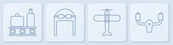 Set Linie Flughafen Förderband Mit Koffer Flugzeug Fliegermütze Mit Brille — Stockvektor