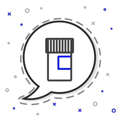 Çizgi tıp ikonu beyaz arka planda izole edilmiş. Şişe hapı işareti. Eczane tasarımı. Renkli taslak konsepti. Vektör İllüstrasyonu.