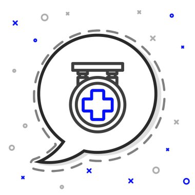 Line Hospital tabela simgesi beyaz arkaplanda izole edildi. Renkli taslak konsepti. Vektör İllüstrasyonu.